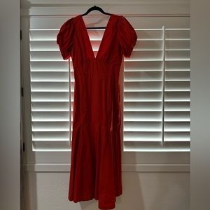 maxi red-orange open back dress